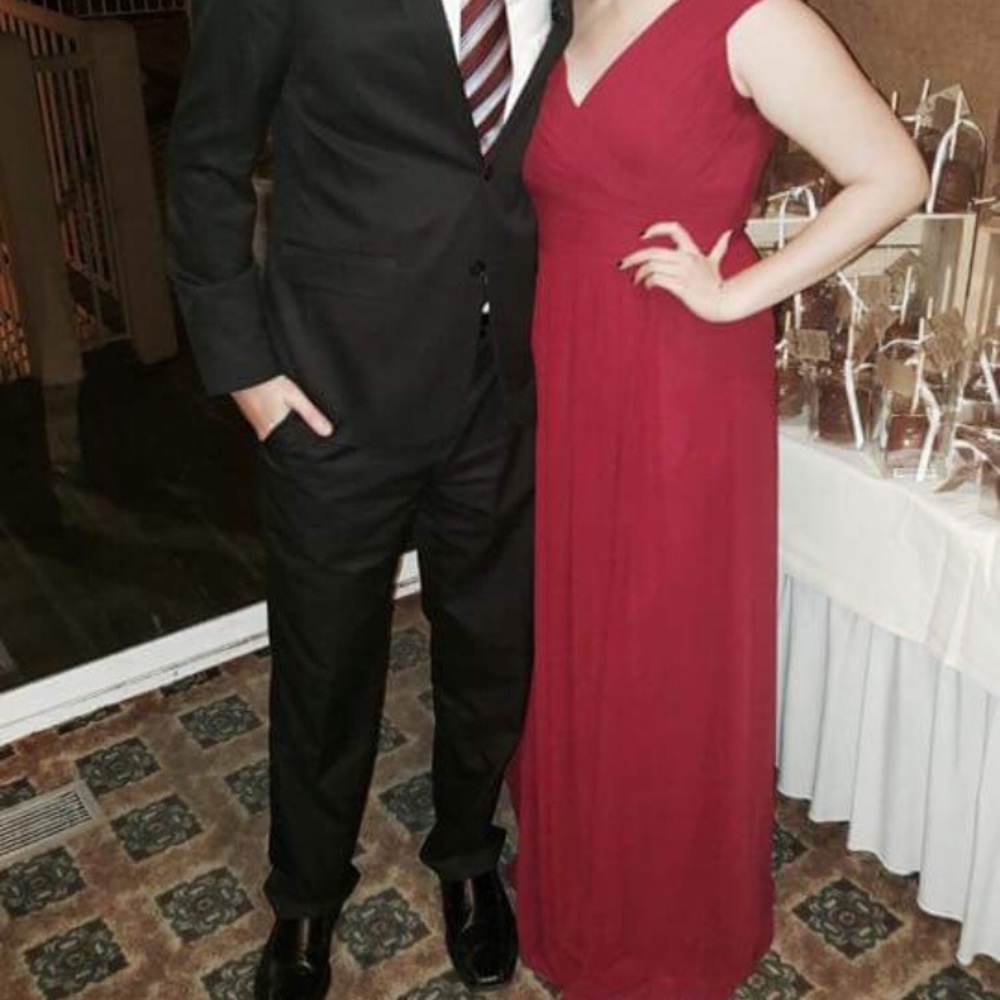 Floor length burgundy gown